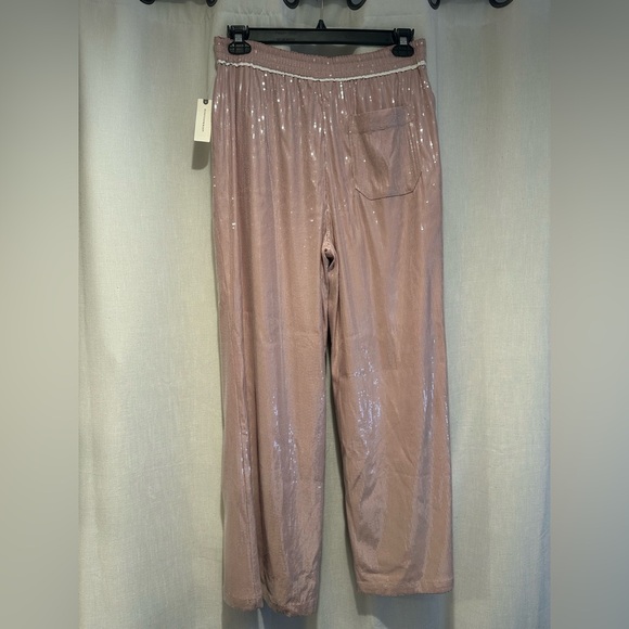 NWT Anthropologie Maeve Blush Sequin Joggers with White Stripe M - Picture 11 of 13